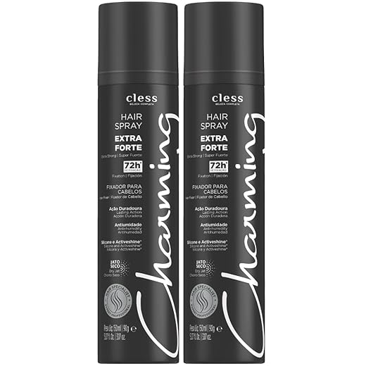 Kit 2 Hair Spray Charming Cless Extra Forte 72h Laque Jato Seco Antiúmidade Fixador Cabelo 150ml