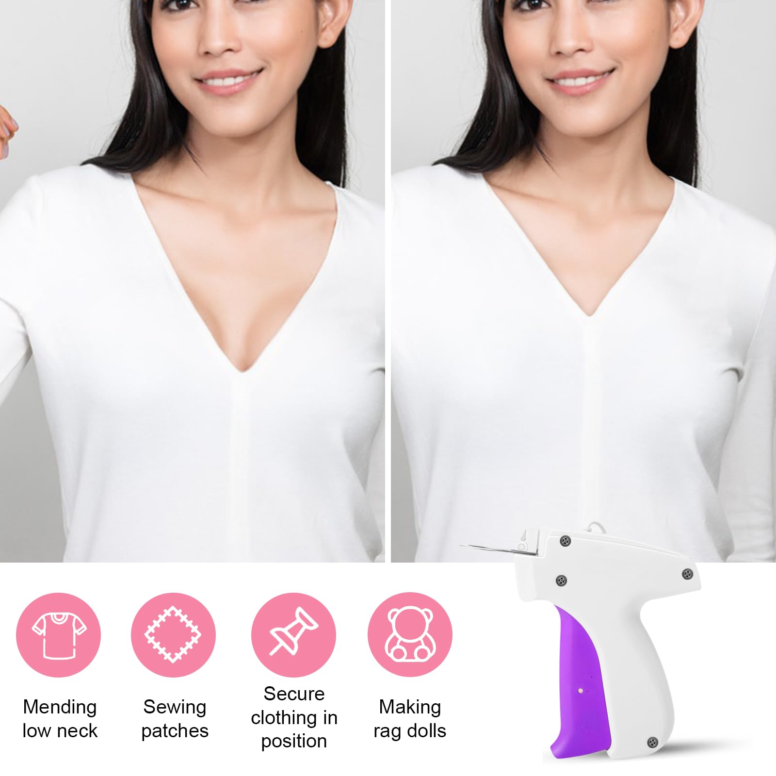 Stichpistole für Kleidung, Nähpistole für Kleidung, Nähte, schnelle Kleidungsfixierung, inklusive 1.000 schwarze Verschlüsse, 1.000 weiße Verschlüsse und 6 Nadeln (WhiteSmoke + DarkOrchid1)