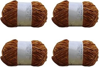 4 Skeins Soft Chenille Yarn Blanket Yarn Velvet Yarn for Knitting Fancy Yarn for Crochet Weaving DIY Craft Total Length 720m/400g (Caramel)