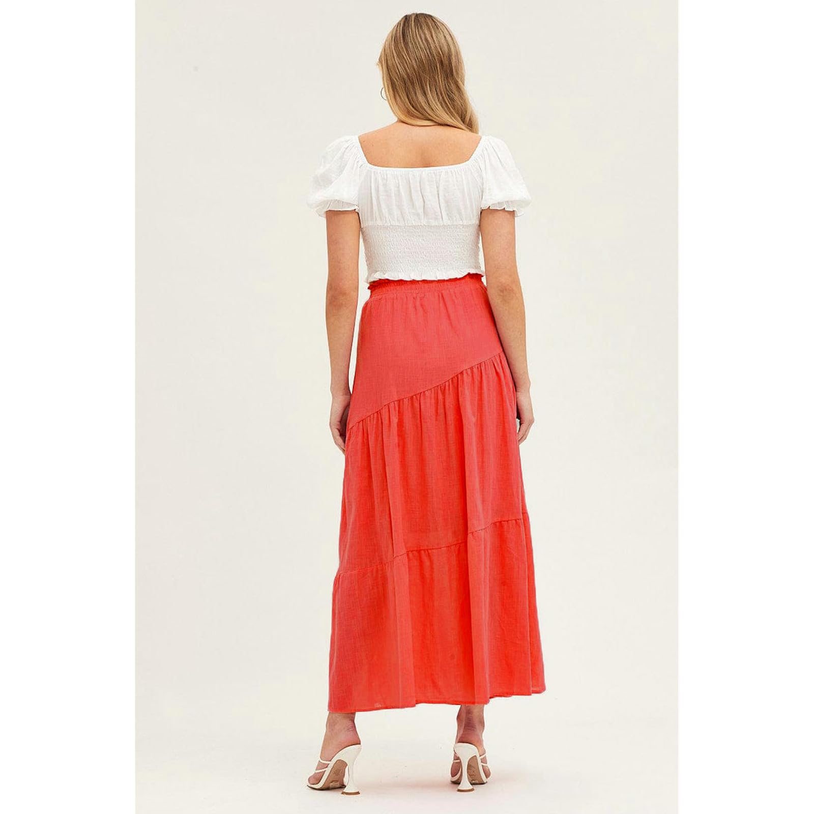 Röcke Damen-Baumwoll- Und Leinenrock Für Frauen-hochtülen Elastische A-Linie-swingrock, Elegantes Und Modisches Design Für Frühling Und Sommer-orange-l