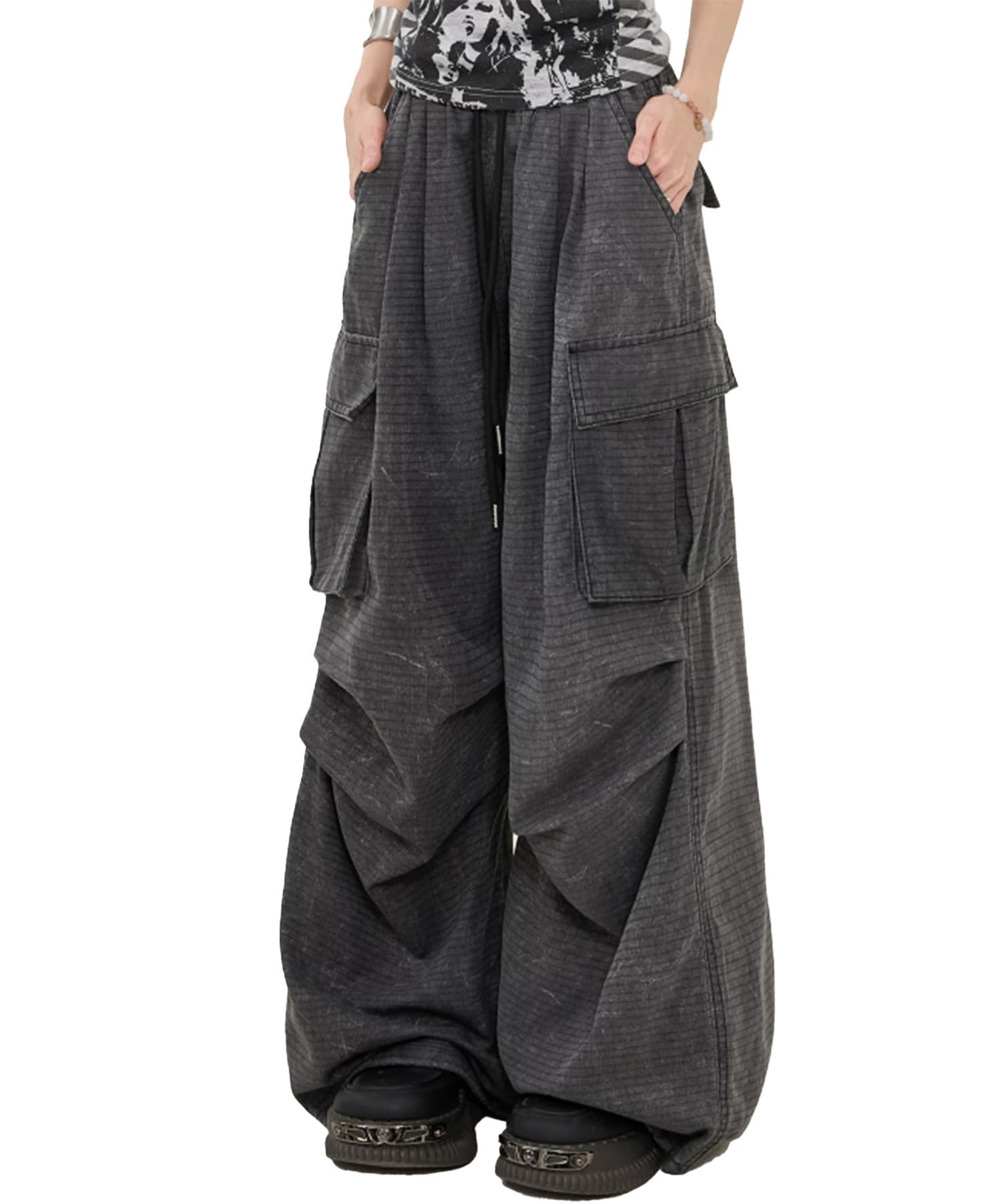 Bakyarder Cargo Pants for Women Lightweight Wide Leg High Waisted Elastic Waist Baggy Casual Pants