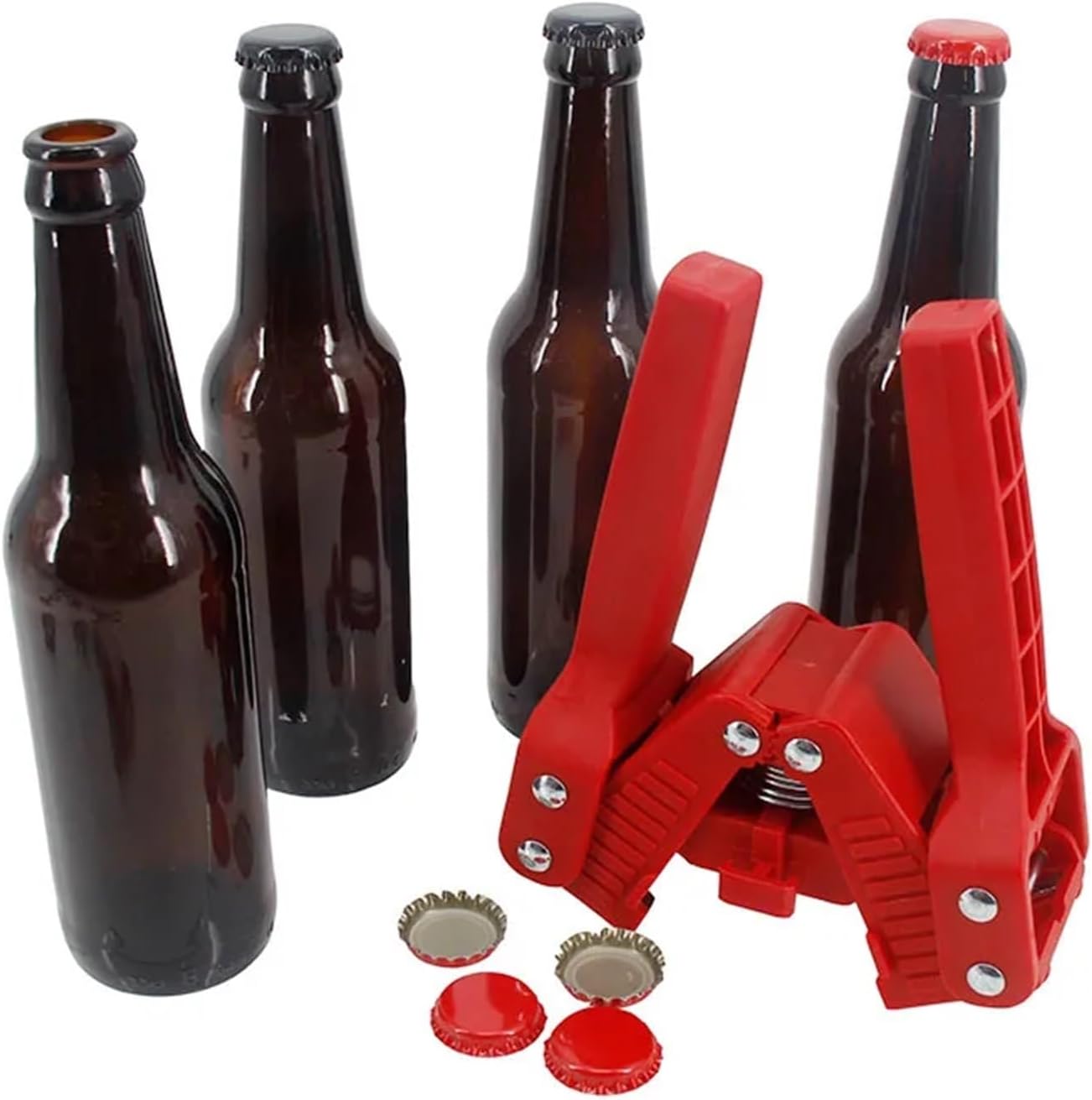 Red Twin Lever Hand Bottle Capper - High-Strength Nylon for Standard 26mm Crown Caps