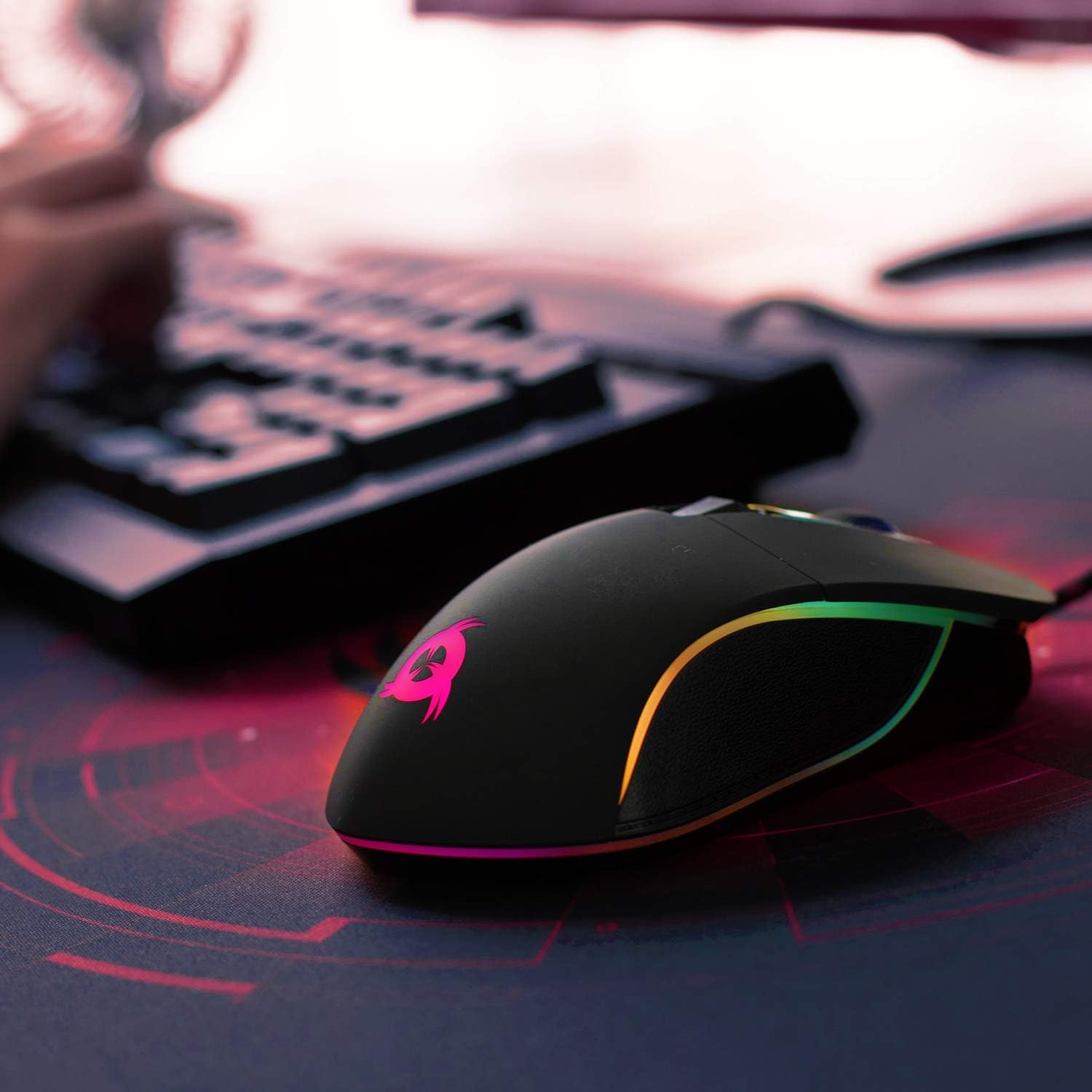 KLIM AIM Gaming Mouse - Wired Ergonomic Gamer USB Computer Mice, Chroma RGB Mouse [7000 DPI] [Programmable Buttons] Ambidextrous, Ergonomic for Desktop PC Laptop, High Precision Optical Black