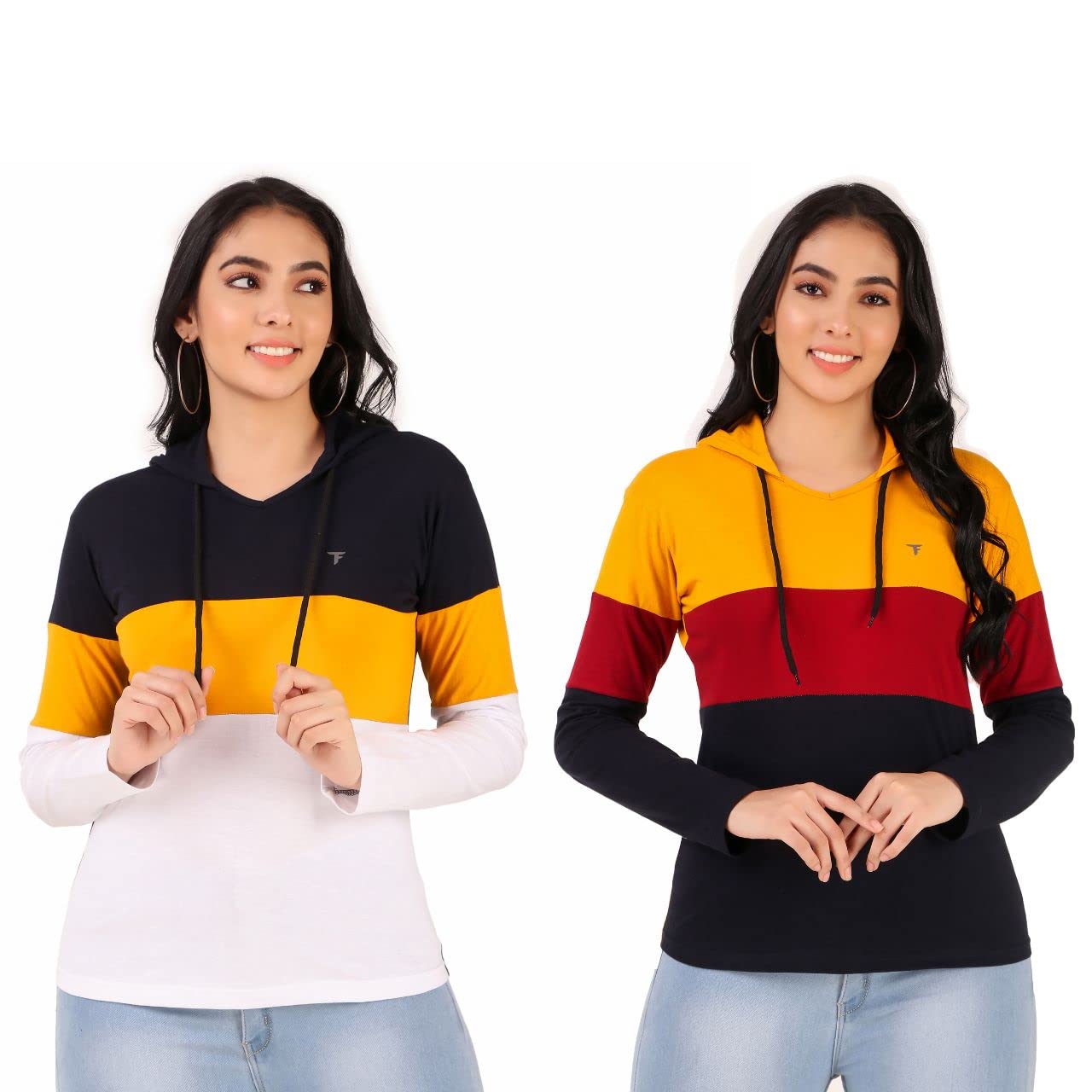 Women's Slim Fit Full Sleeve Cotton Hoodie T-Shirt (Combo Pack of 2)-image-12