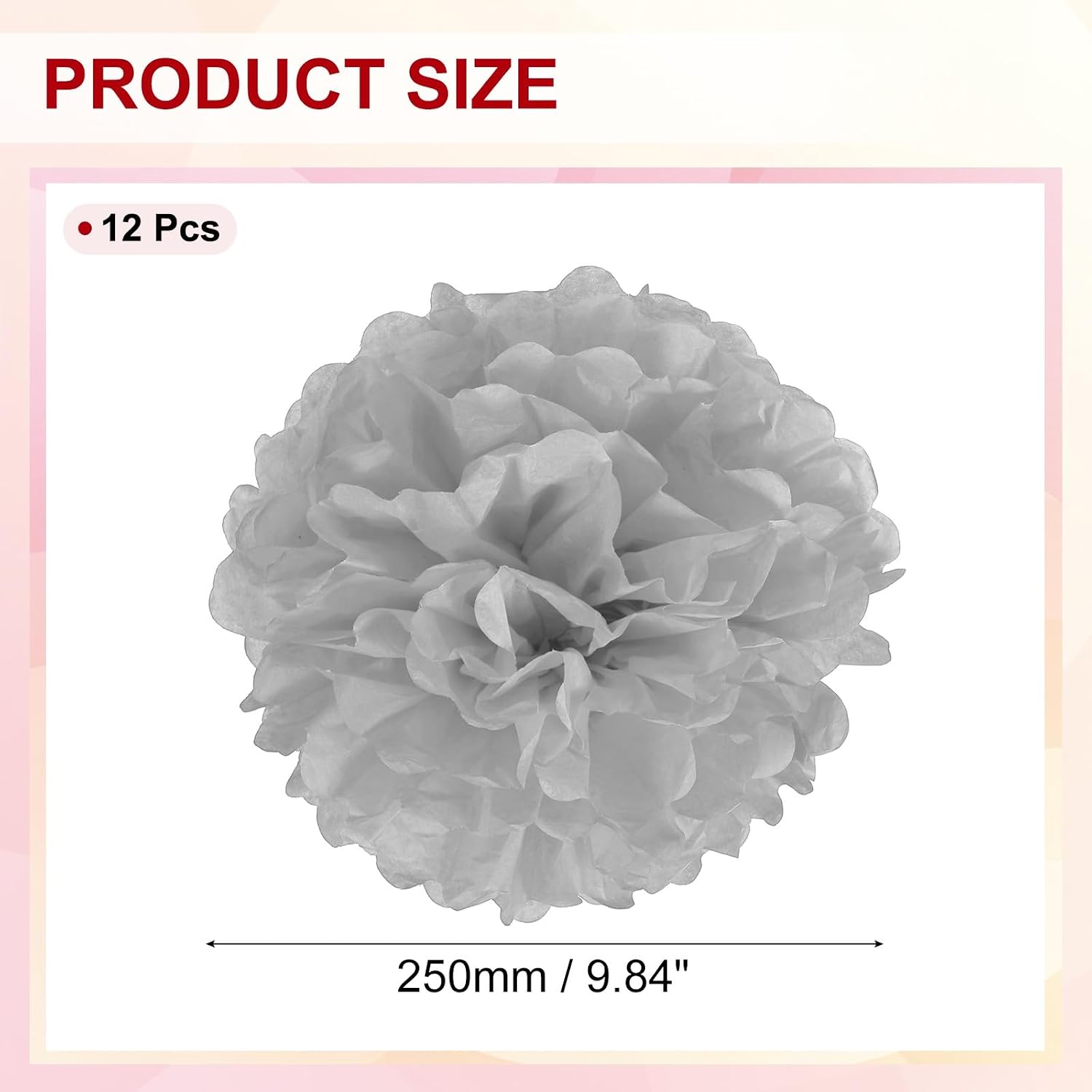 12 Pcs 9.84 x 9.84 Inch Paper Pom Poms Flower Ball Kit Party Silver HEVERCH 1001