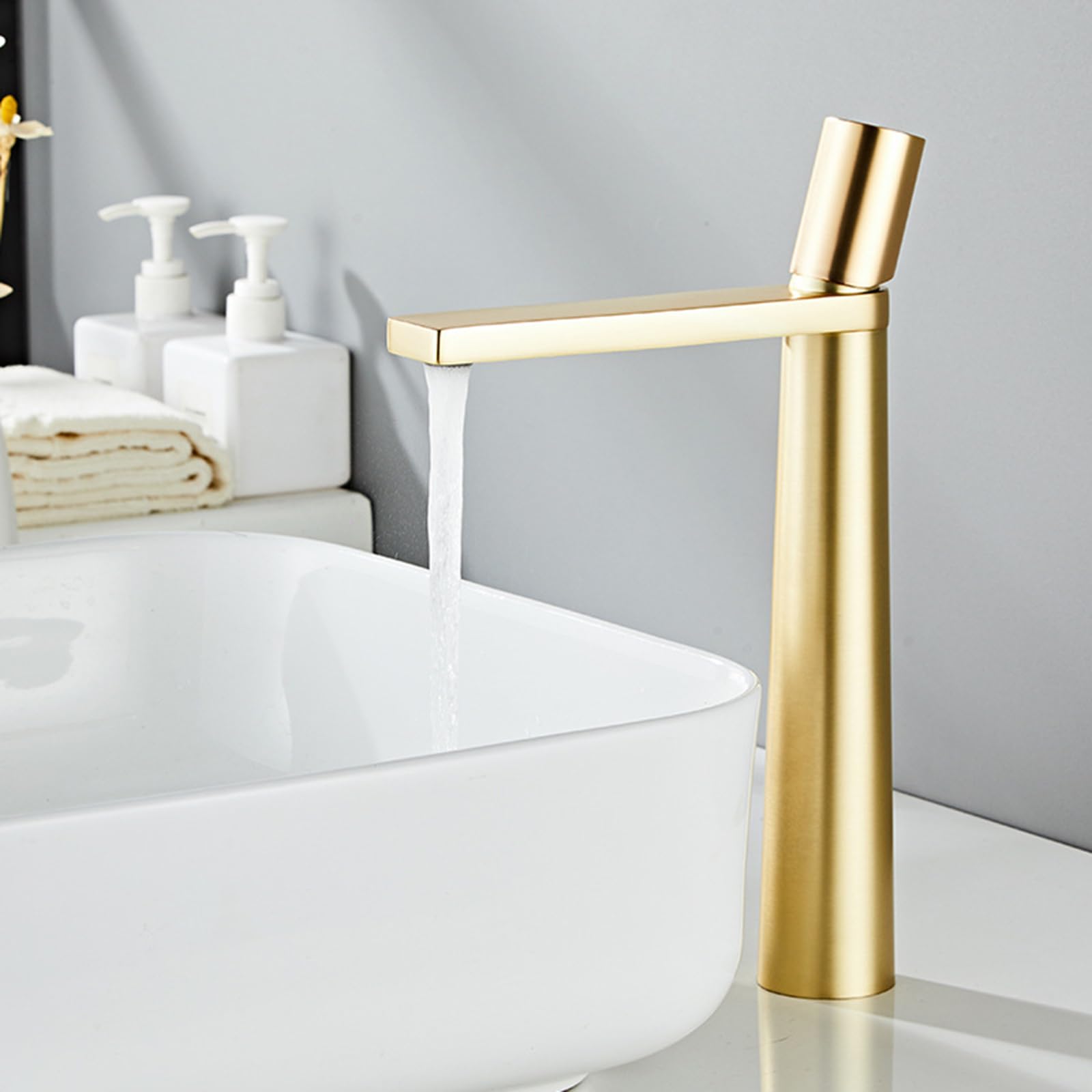 Armatur Waschbecken Bad Waschtischarmatur Badezimmer Hoch Einhandmischer Einloch Einlochmontage Aus Kupfer Mit Warm Und Kaltmischung,Gold,hoch