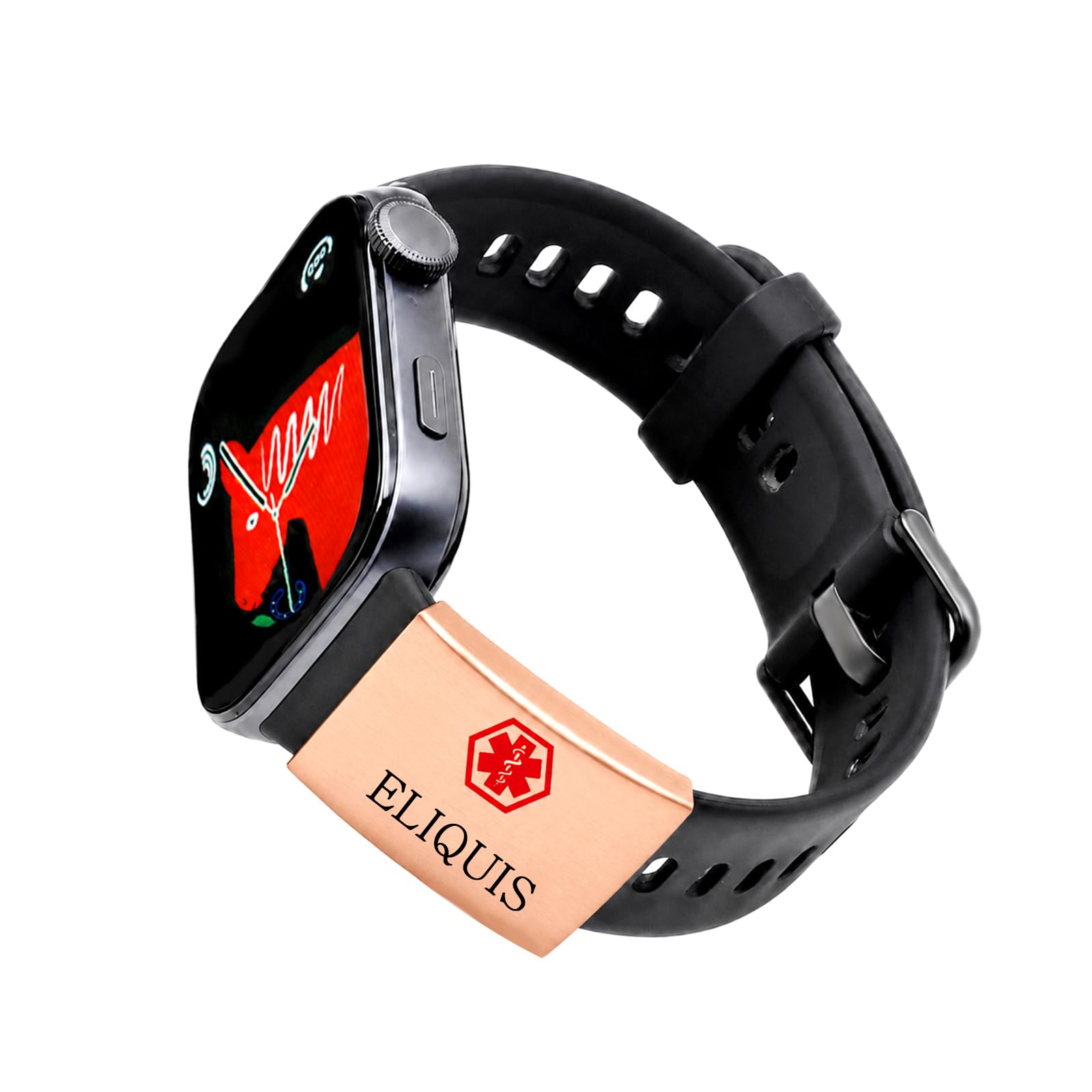 Tobestu Rose Gold Plated Eliquis Medical ID Watch Band Plate Medication Alert Tag YA7129