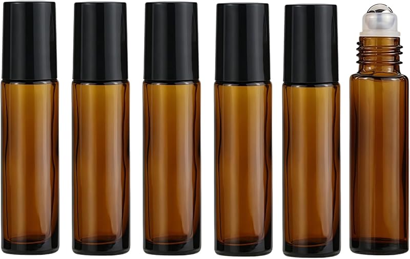 WsjiaboFux Frascos de Vidro Roller Recarregáveis de 10 mL com Esferas de Aço Inoxidável, Pacote com 6