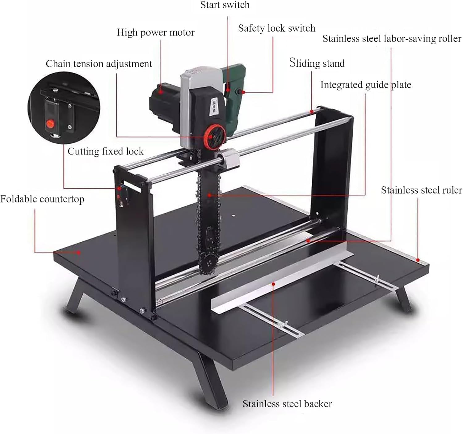 Taglierina elettrica per mattoni – Sega leggera pieghevole a velocità variabile per mattoni aerati e refrattari con catena di ricambio