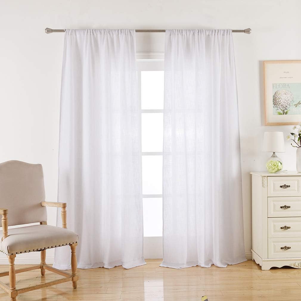 Valea Home Soft Burlap Natural Rod Pocket Window Curtain Panels for Living Room Patio Door, 37 inches x 72 inches, 1 Panel, White