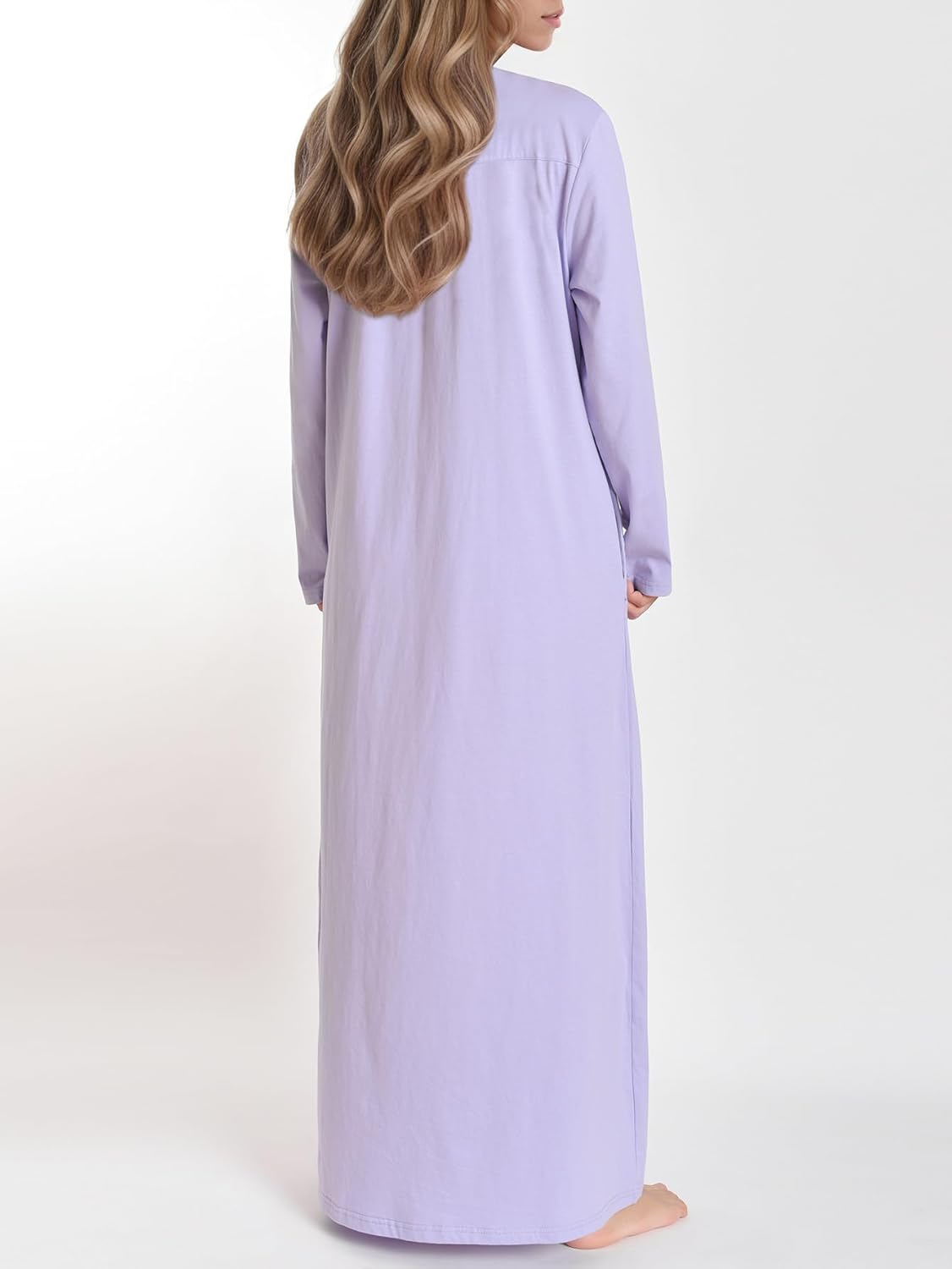 Latuza Women's Soft Cotton Nightgown Long Sleeve Sleeping Gown with Pockets - Image 3