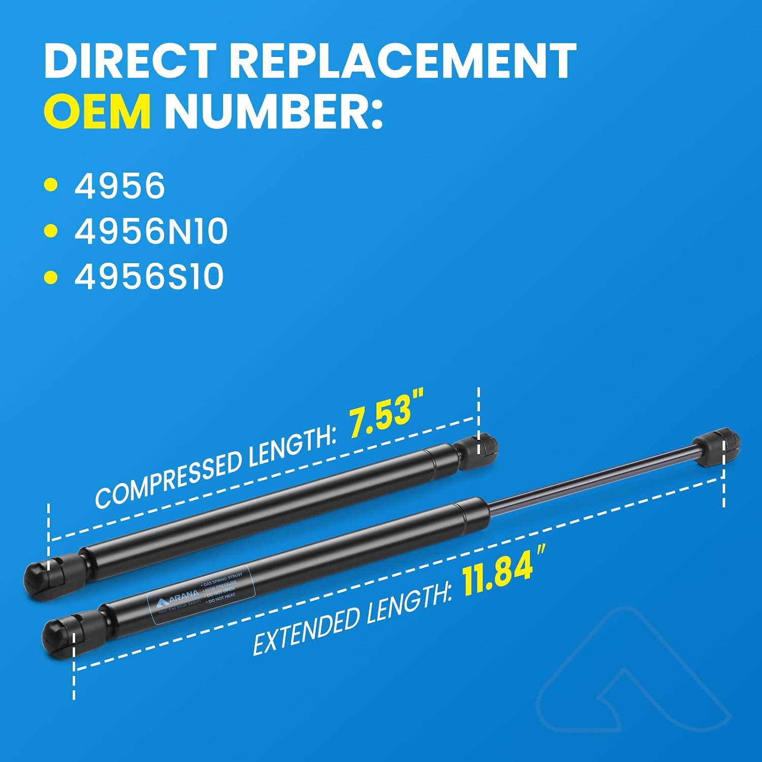 ARANA 12 inch 100 Lb Gas Struts 4956 Spring Shocks, 12" Lift Supports for Heavy Lid Leer Camper Shell Toolbox Lid Truck Tonneau Cover RV Bed Boat Hatch Door (Suitable for 91-125 Lbs Lid), 2 PCS