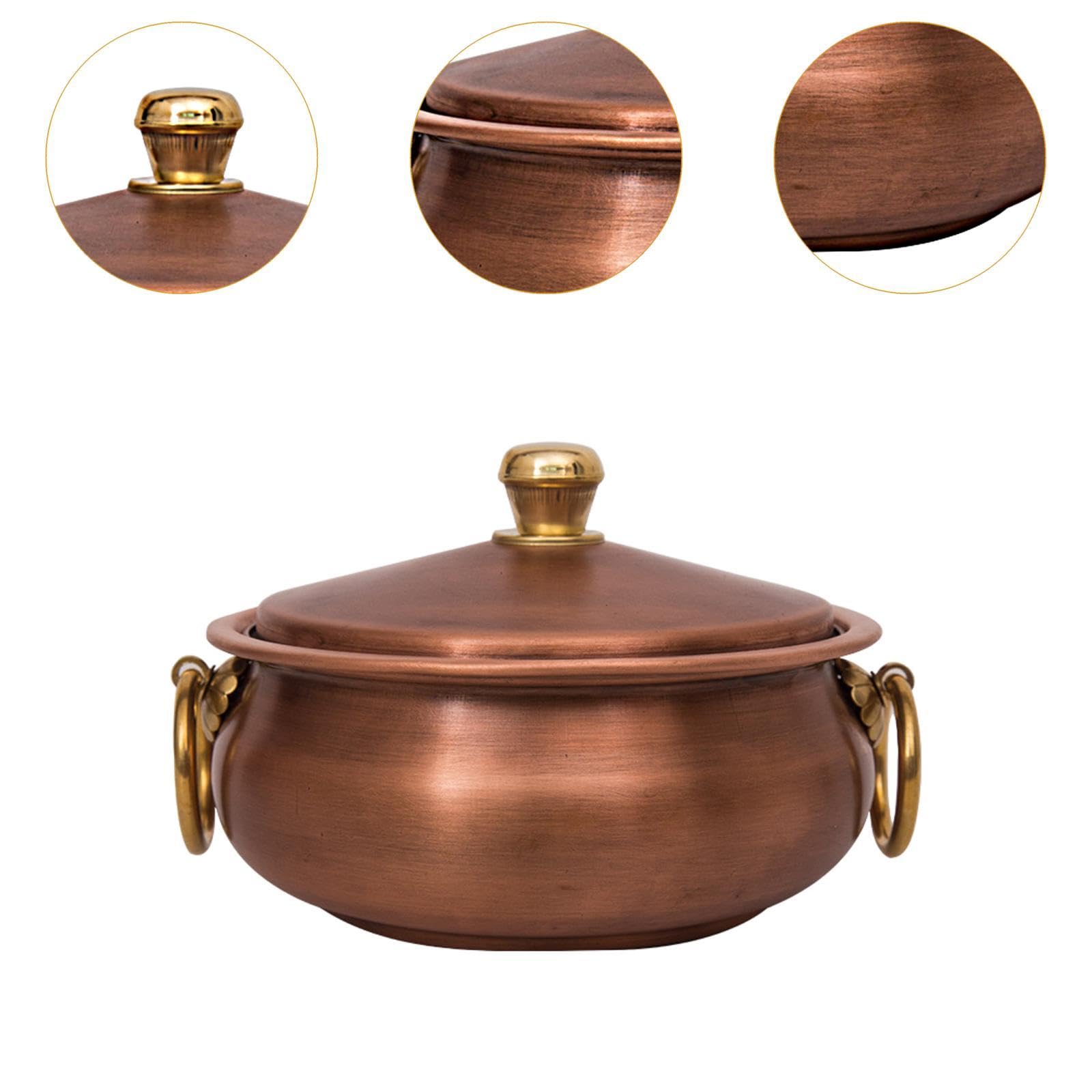 Perfeclan Kupfertopf, Kochgeschirr mit Deckel, Bratpfanne, Kupferkochtopf im Vintage-Stil, binauraler Topf für Picknick, Herd, Haushalt, Kochen zu Hause, 24 cm Durchmesser