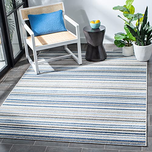 SAFAVIEH Cabana Collection Area Rug - 9' x 12', Grey & Blue, Stripe Design, Non-Shedding & Easy Care, Indoor/Outdoor & Washable-Ideal for Patio, Backyard, Mudroom (CBN323F)