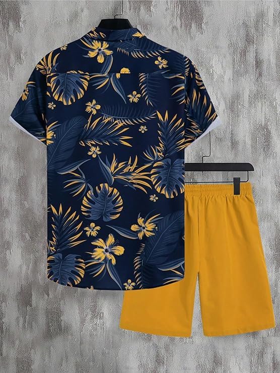 Men's Hawaiian 2 Piece Outfits Vacation Beach Print Short Sleeve Button Down Shirt and Shorts Set Party Holiday4