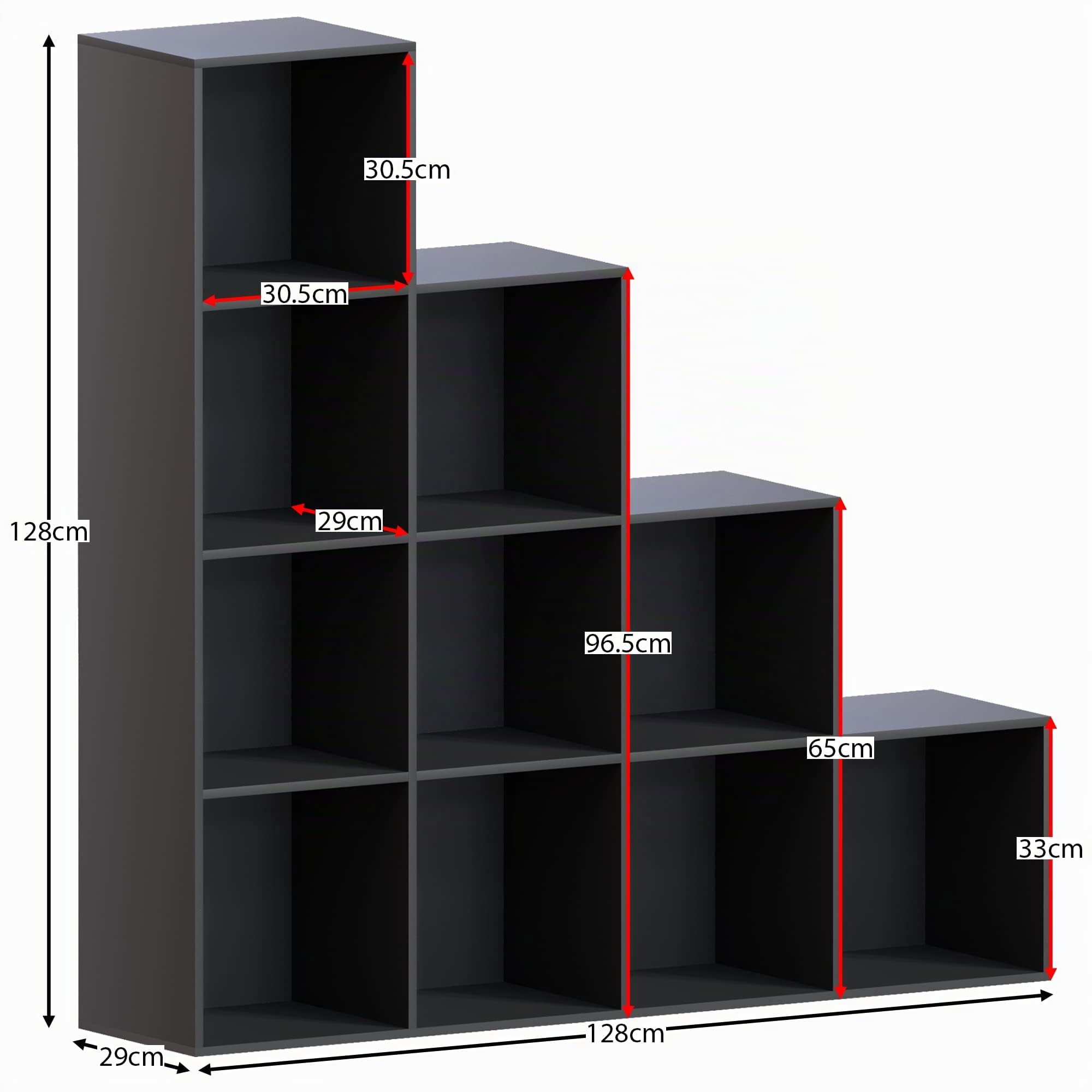 Vida Designs Durham - Estantería para escaleras, Organizador de Almacenamiento, Muebles de Sala de Estar (6 Cubos, Negro)