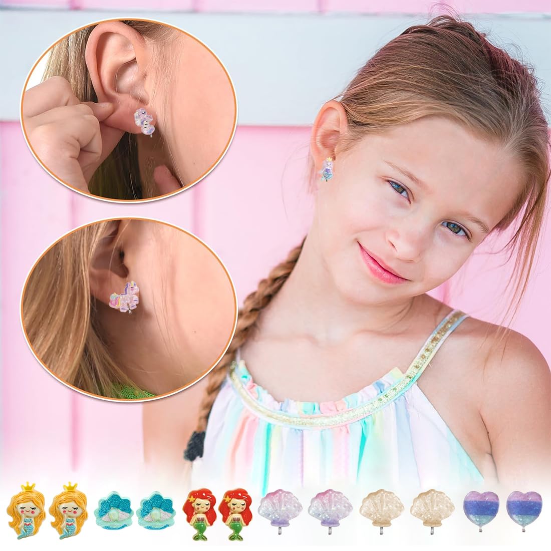 Mikovivi 6 Paar Kleurrijke Clip-on Oorbellen, Hars Geen Gaatjes Ontwerp Kinder Oorbellen Schattige Eenhoorn Regenboog Vlinder Witte Wolken Aankleed Oorbel Stud Sieraden voor Feestjes Dagelijks Dragen