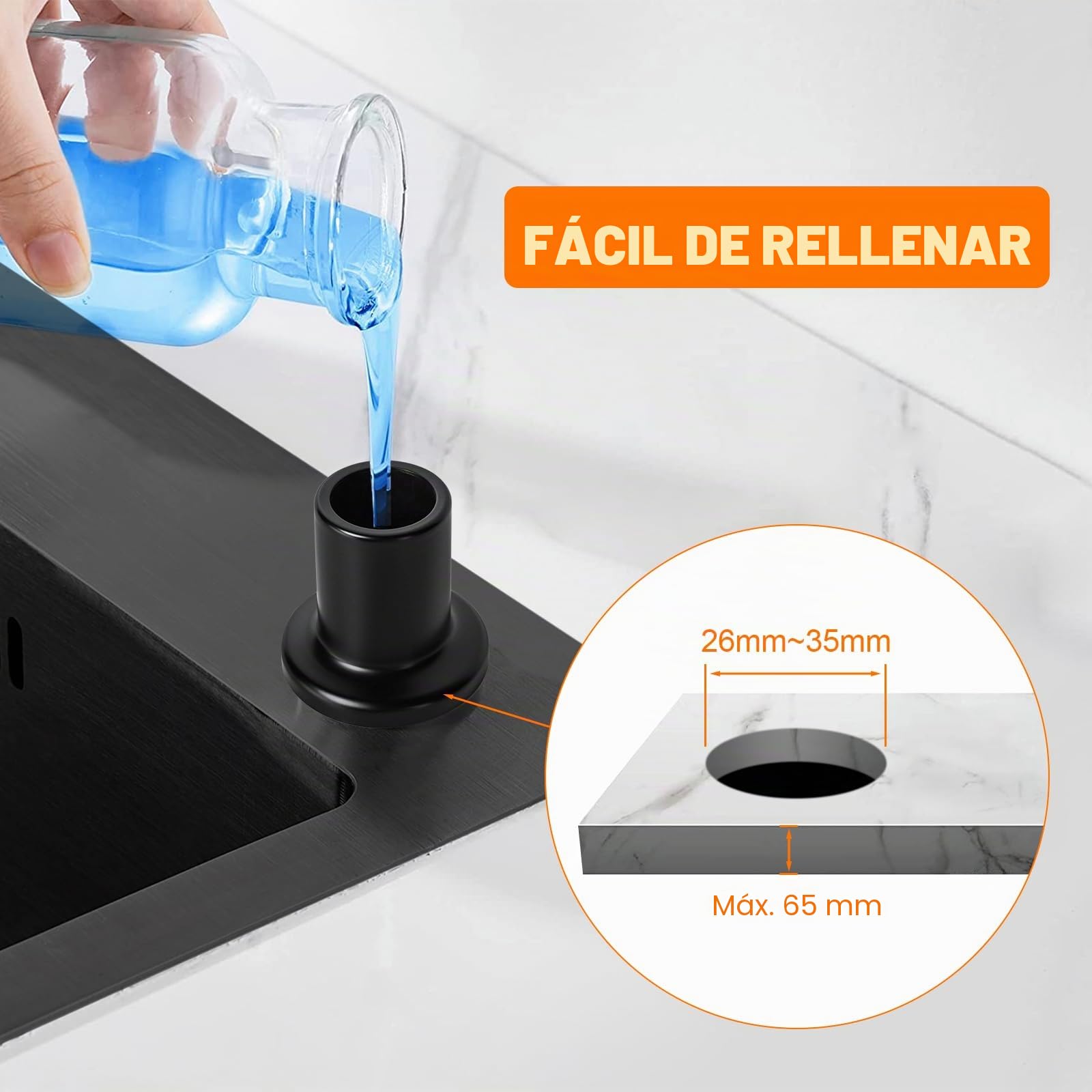 Ibergrif Dispensador de Jabón de Cocina Bajo Encimera, Dosificador Jabón Cocina con Botella de 500 ml y Tubo Silicona de Extensión de 1,0 m, Negro, M34040B