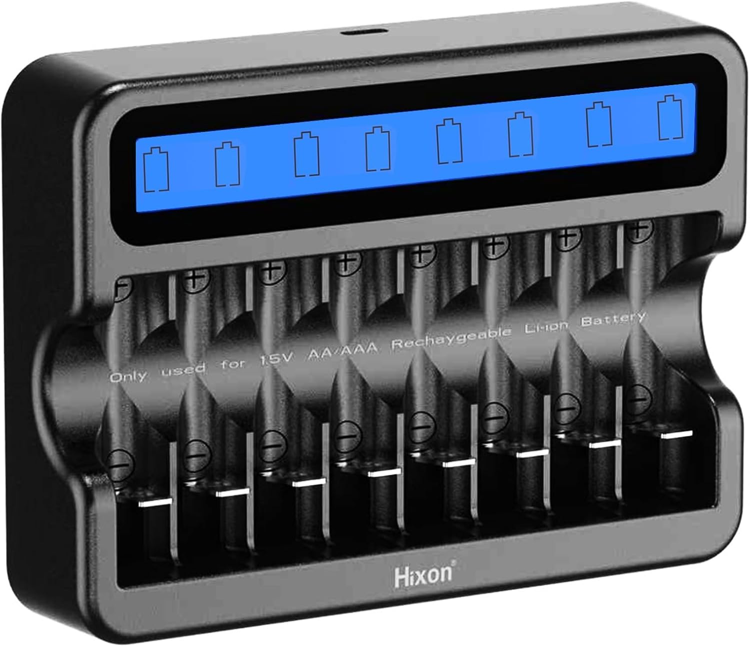 Hixon Q040 New AA AAA 1.5V Rechargeable Battery Charger, DC 5V/3A Input, Independent 8-Solt Channel,Fits for Hixon J818 AA and J816 AAA Battery (Black Q040 Charger Only)