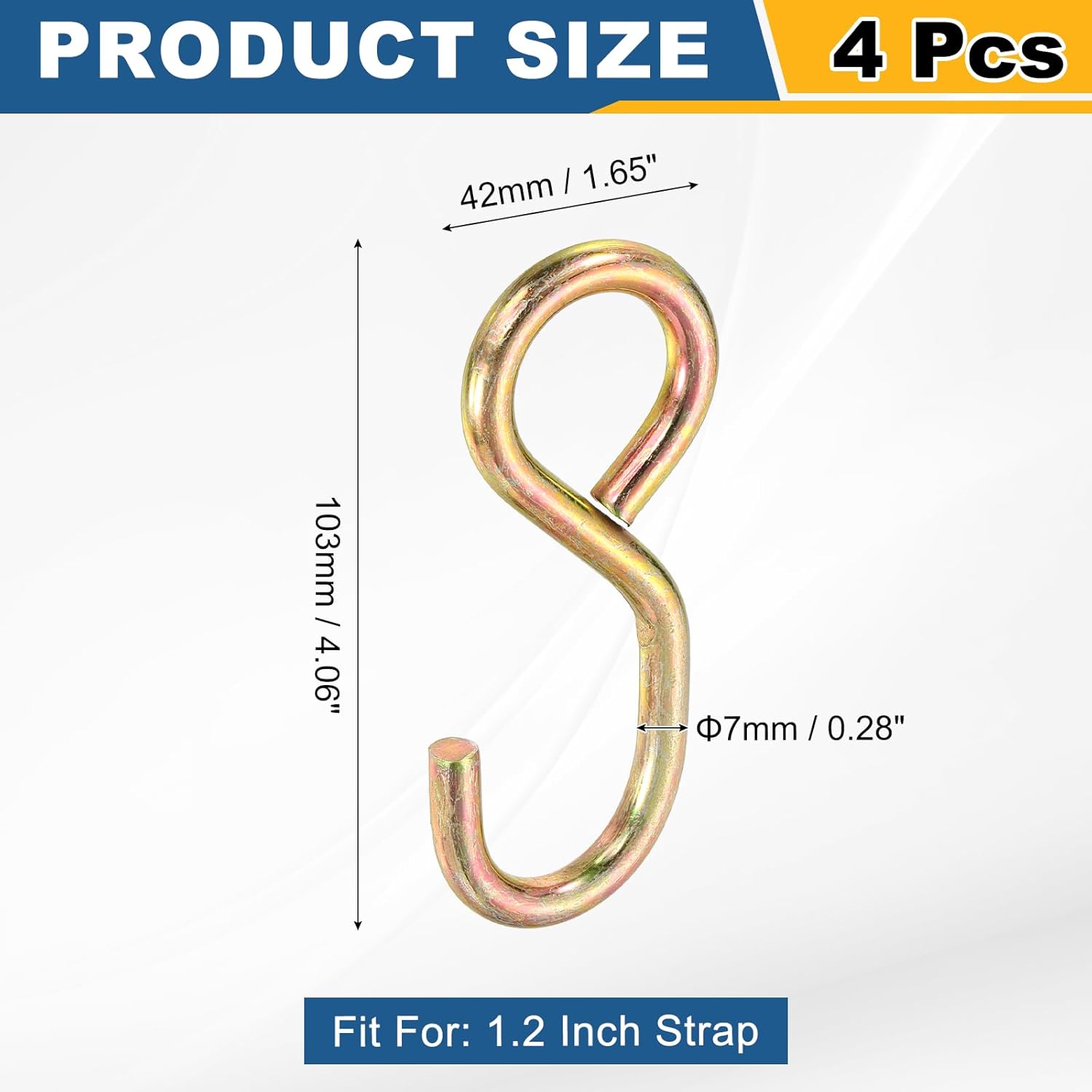 uxcell 4Pcs S Hook Hook, 7mm Dia 1102 lbs Ratchet Strap Tie Down Hook for 1.2" Tie Down Straps Wedding, Cars Trucks Trailers Binder Accessories