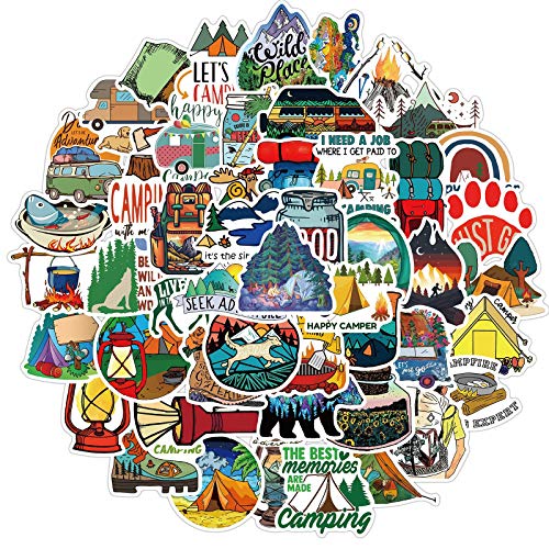 51pcs Outdoor Camping Hiking Adventure Stickers,Waterproof Vinyl Travel Wildlife Stickers for Water Bottle Laptop Cup Car (Outdoor Camping Hiking Adventure Stickers)