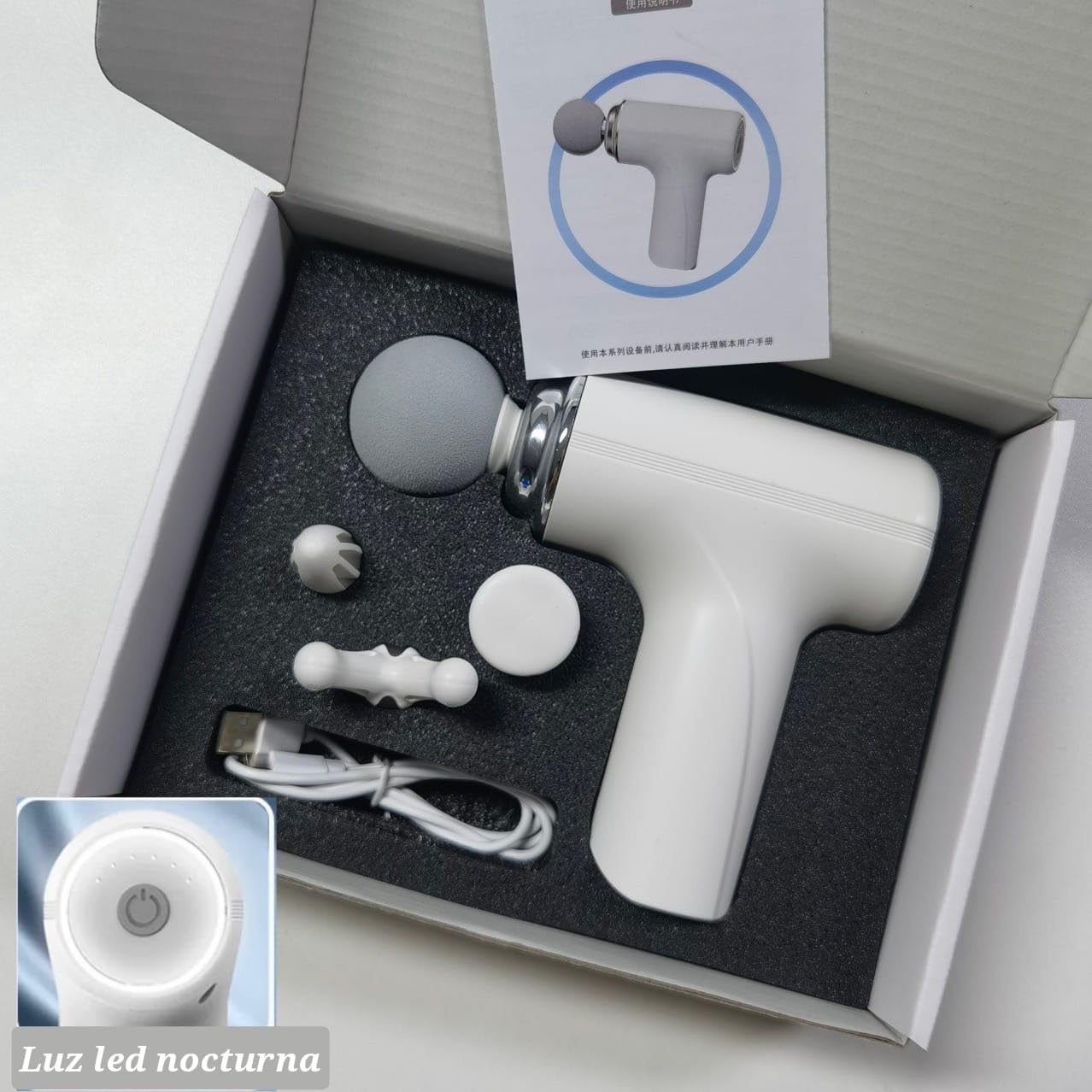 Pistola de Masaje Muscular Portátil Profesional – 6 Velocidades, 4 Cabezales Intercambiables, Motor Ultrasilencioso y Batería de Larga Duración USB-C – Alivio para Dolor, Tensión y Recuperación