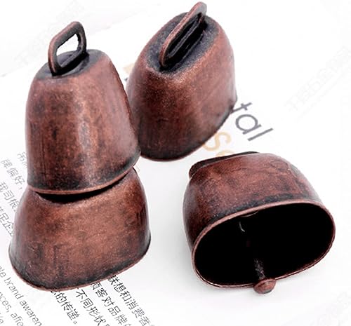 Miniatura 5 de MrMrKura Paquete de 6 campanas de cobre de pastoreo de vaca, caballo, oveja, campanas pequeñas de latón con cuerda de cáñamo, ganado, cabra, cabras,