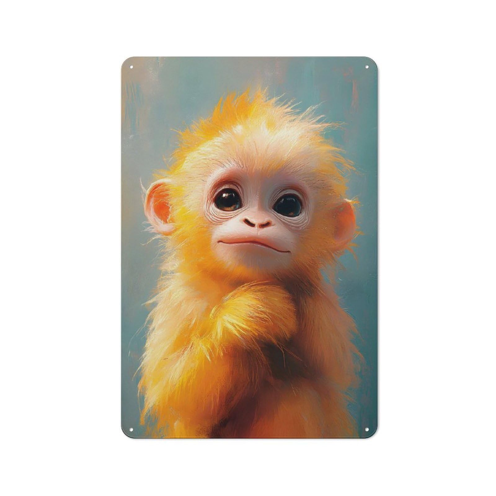 Junmoney Cute Monkey Portrait Metal Sign 30X20cm With For Pub Or Café, Retro Decor, For Cooler-Month Interiors With Retro Character