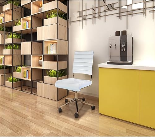 Miniatura 2 de 2xhome Silla moderna de escritorio de oficina con respaldo medio, de piel sintética, acanalada, sin brazos, silla de trabajo para conferencias con