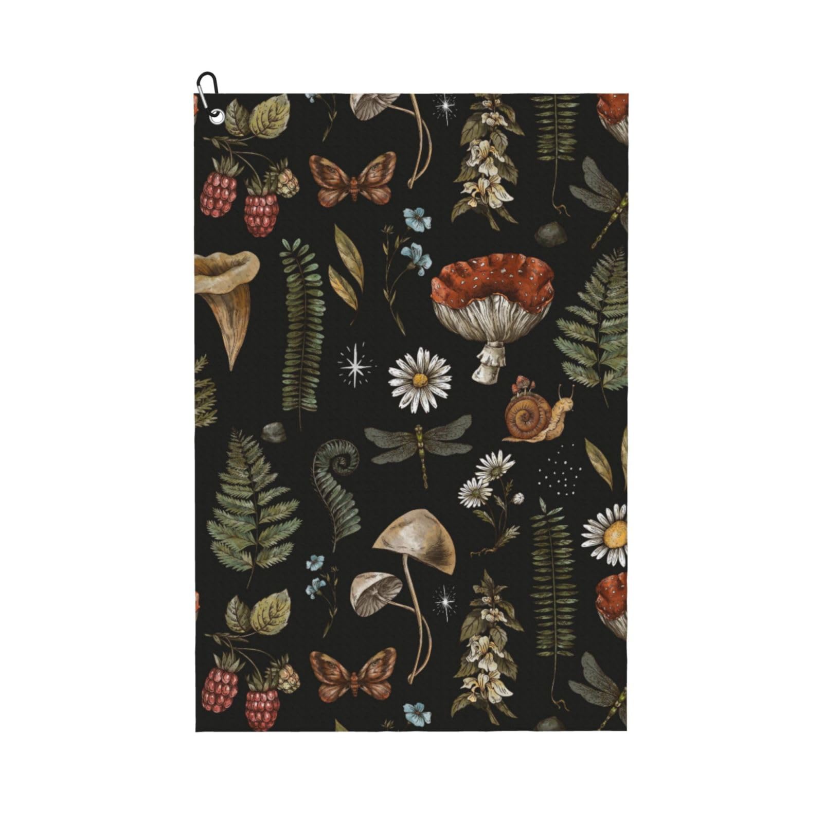 peiyeety Mushroom Plants Microfiber Golf Towel with Carabiner Clip, 16x24 Inch Absorbent Waffle Weave Towel for Golf Bags