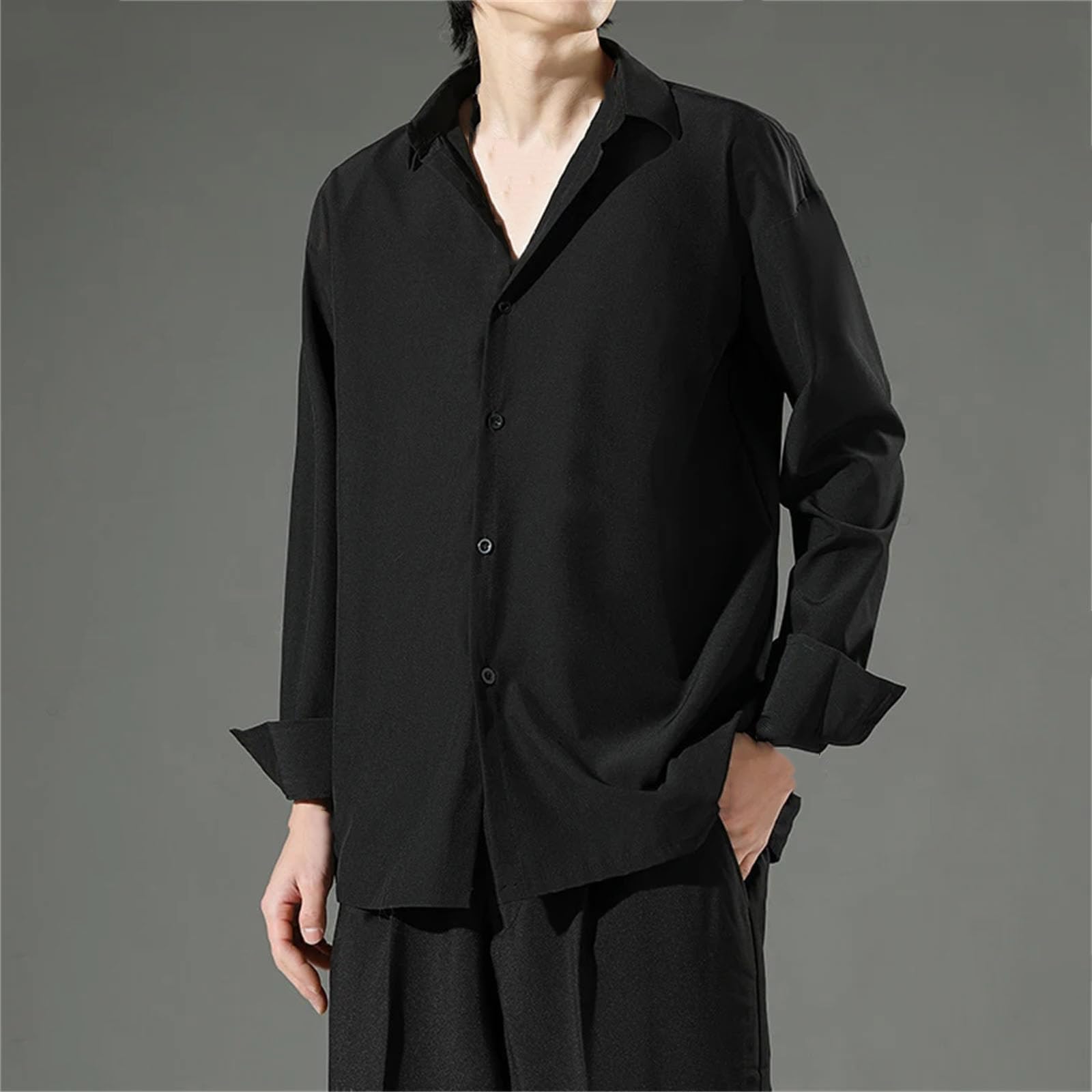 Primavera Affari Non Stiratura Nero Manica Lunga Camicia per gli Uomini Ice Silk Stile Coreano Casual Camicie Bianche Uomini di Grandi Dimensioni