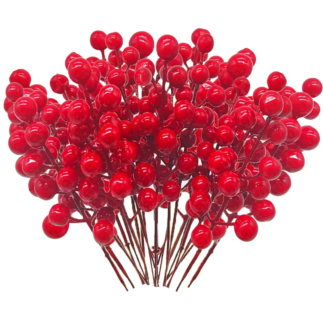 krpoiun 36pcs Decorative Wire Stem Branch Sprays Red Holly Berry Stem Picks for Christmas Tree Decoration, Holiday Decor, Silk Flower Arrangements, Home DIY Crafts (36, 6.7inch) (RED)