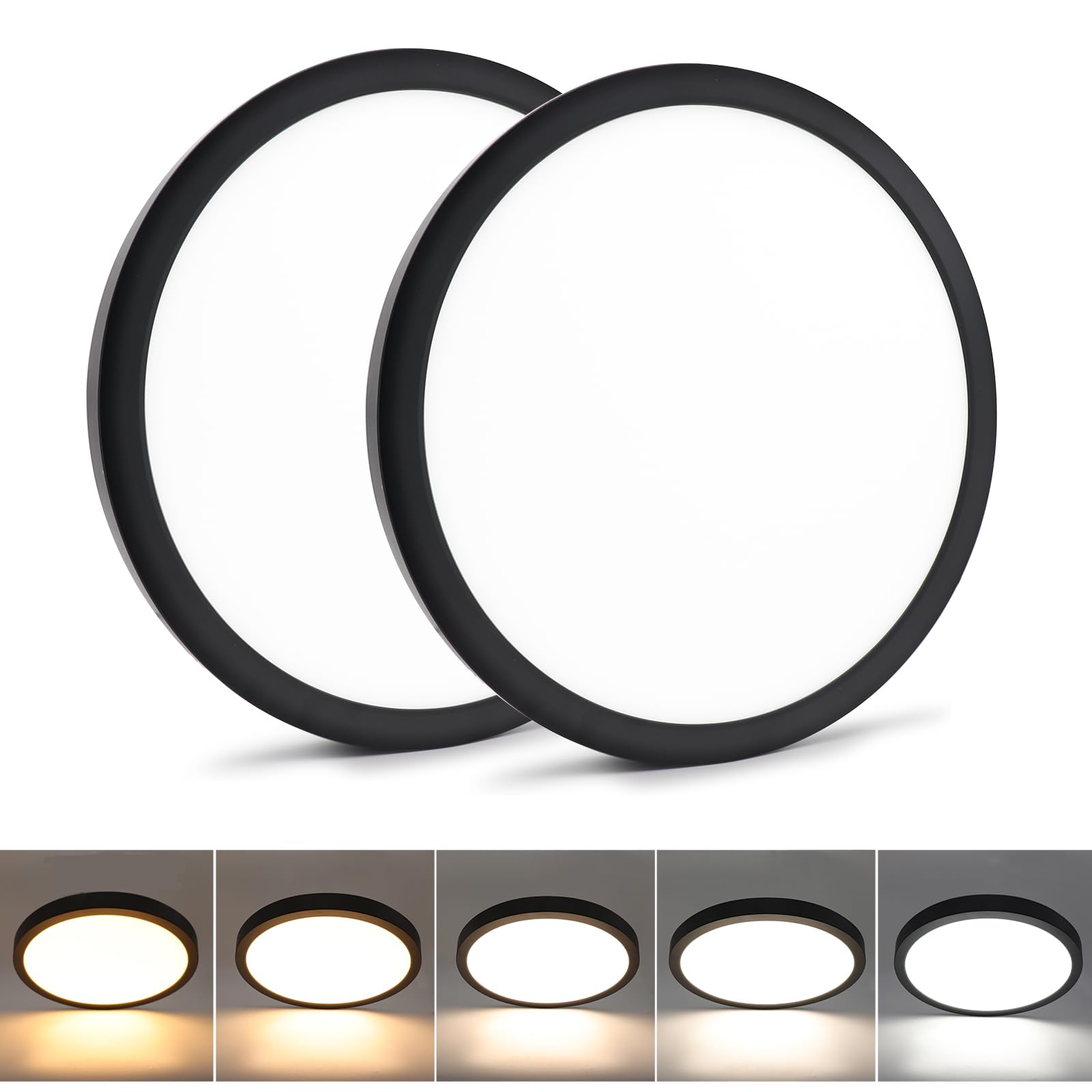 LED Slim Surface Ceiling Light, 12Inch Dimmable LED Flush Mount Ceiling Light Fixtures, 5CCT Selectable 2700K/3000K/3500K/4000K/5000K, Energy Star & ETL Listed, 2 Pack