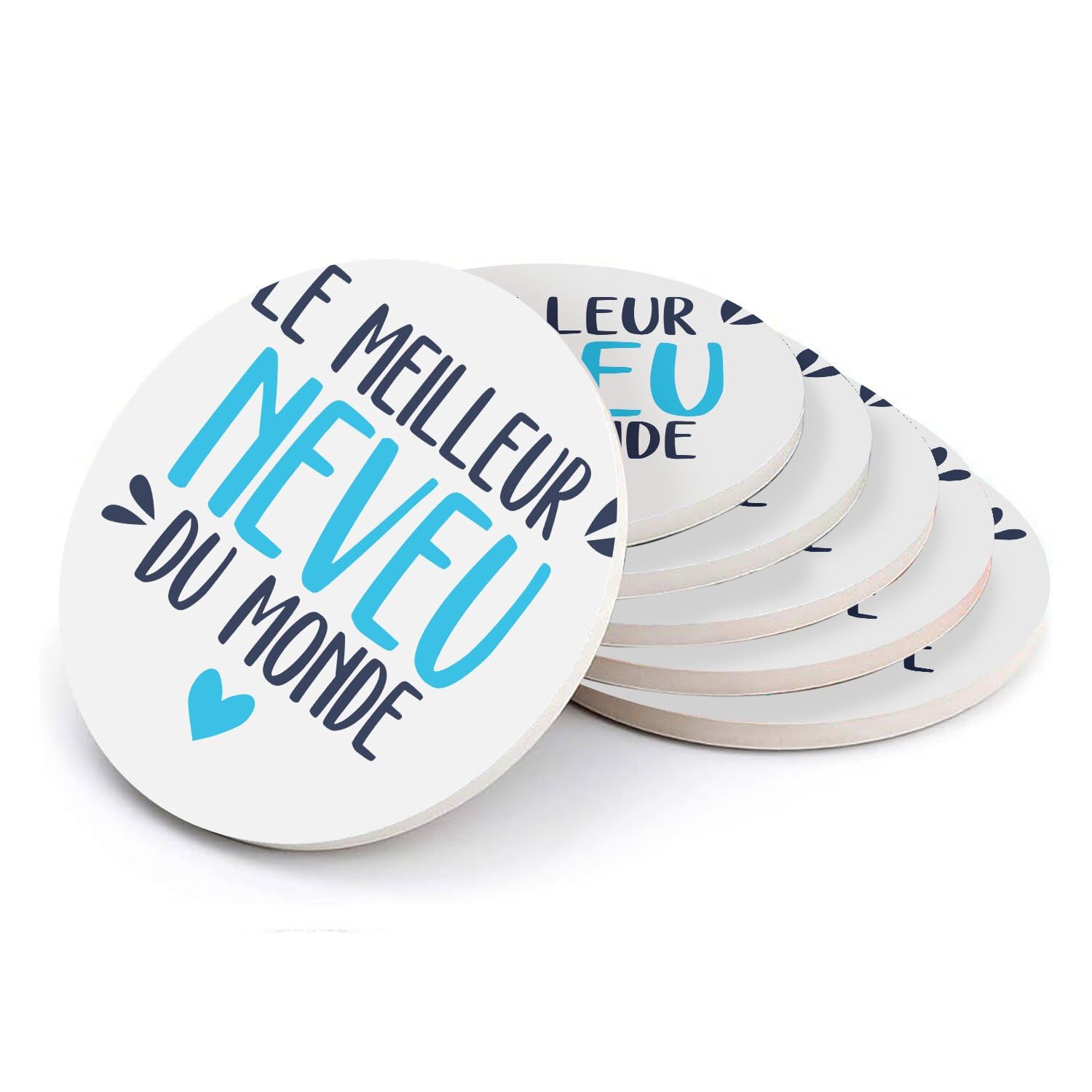 Sous-verre ronds en céramique 108 mm lot de 6 - Idée cadeau famille pour meilleur neveu du monde