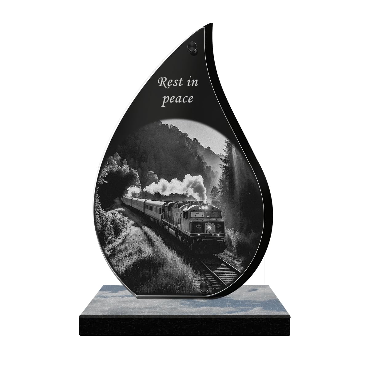 ETERNEL - Personalized Memorial Plaque Glow - Train, Locomotive - Customizable text, laser-engraved memorial plaque for tribute, tombstone, cemetery, burial, funeral