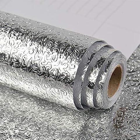 VEELIKE Aluminio Efecto Papel Pintado Autoadhesivo para Cocina y Muebles Cover