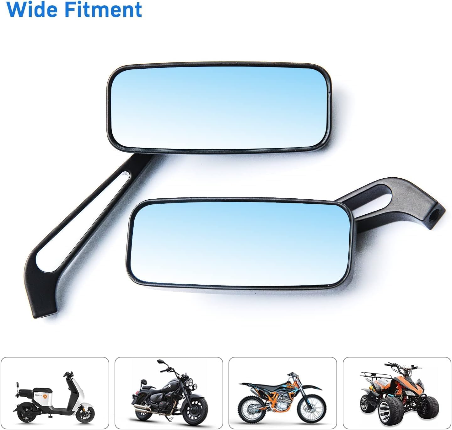 Handlebar Mirrors for Motorcycle, Rectangle Motorcycle Mirrors Black - 8mm/10mm Doubletakes Rear View Mirror for Motorbike Parts Compatible with Road King Softail Street Glide Electra Dyna