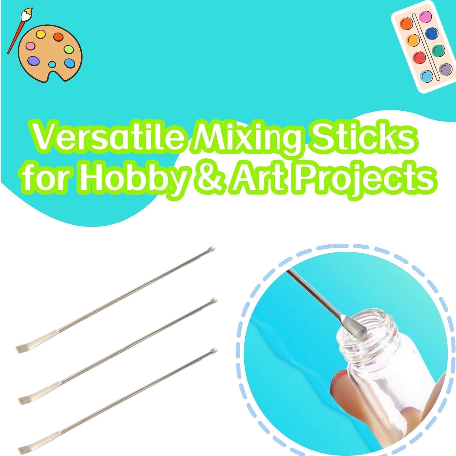 ThFmlva 6Pcs Paint Stir Sticks Professional Metal Stirrers for Hobby Paint Bulk Silver Stick Mixers for Art and Crafting Projects