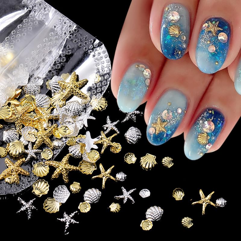Starfish Nail Charms About 200Pcs Pearl Nail Rhinestones Gold Shell Nail Gems Bedazzling Gems for Women DIY Summer Nail Art Supplies 4-image-39
