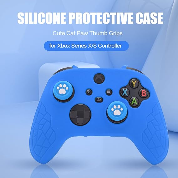 Xbox Series X Controller Skin, Non-Slip Xbox Series S Silicone Skin, Ergonomic Soft Rubber Protective Case for Xbox Series S/X Controller with Thumb Grip Cap - Blue