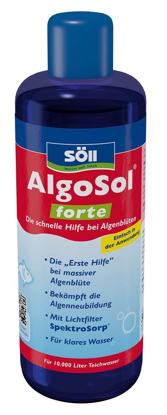 Söll 80535 AlgoSol forte 500 ml - schnelle Hilfe bei Algenblüten, hochkonzentrierte Teichpflege, bekämpft Algenneubildung mit Lichtfilter