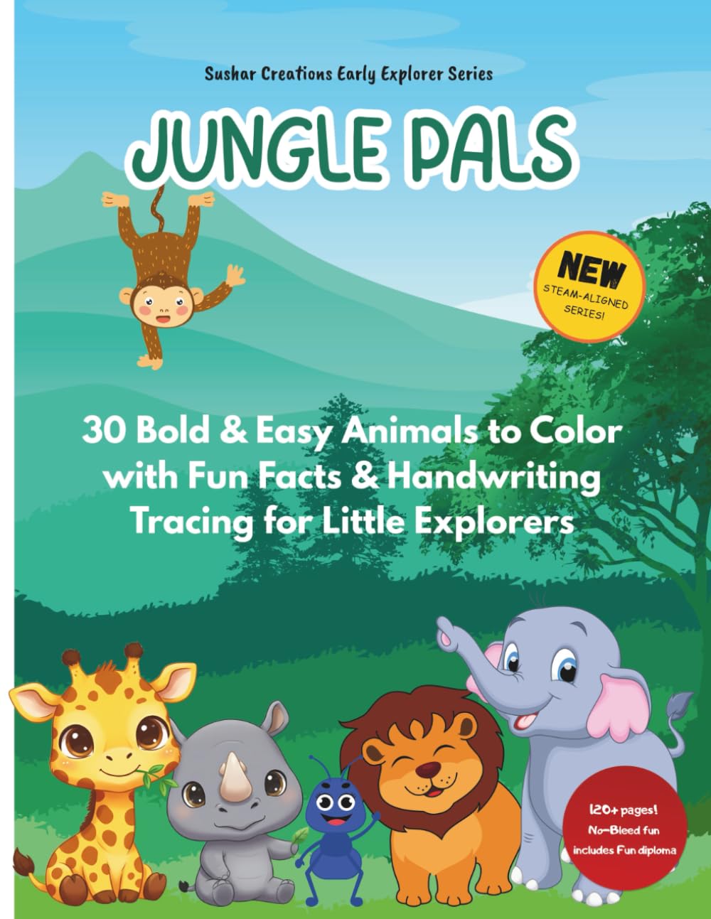 JUNGLE PALS: 30 Bold & Easy Animals to Color with Fun Facts & Handwriting Tracing for Little Explorers (Sushar Creations: My Colouring Pals)