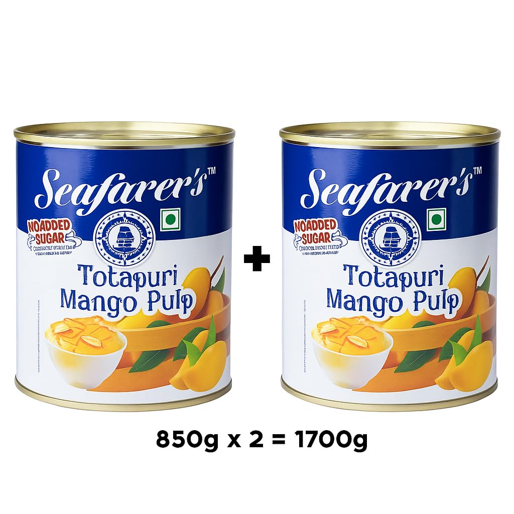 Seafarer's Canned Totapuri Mango Pulp, 1700 g Combo Pack of 850 g x 2 99.9% Pure Totapuri Mango Pulp | Smooth, Tangy-Sweet & Ready-to-Use | Ideal for Juices, Beverages, Ice Creams, Desserts & Bakery Use 1