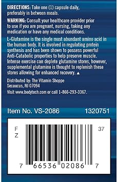 BodyTech Glutamine Capsules - Supports Muscle Recovery, Immune Health & Exercise Performance (100 Capsules)