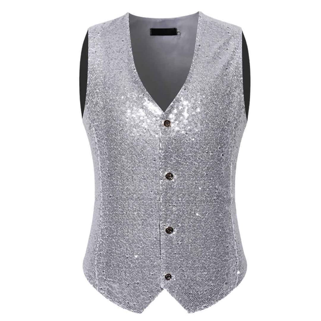 Gilet da uomo rosso Paillette gilet moda rosso paillettes, argento, S