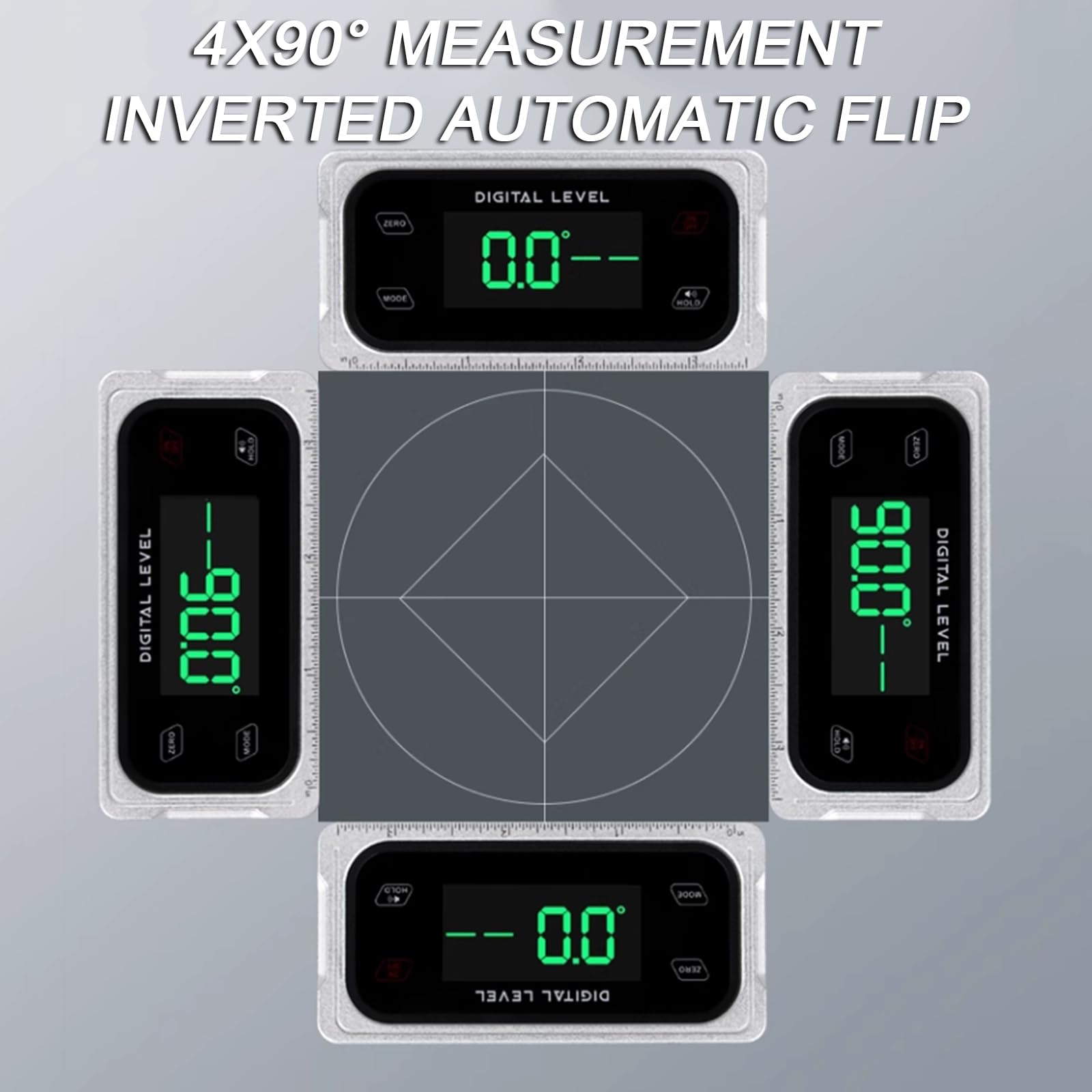 Inclinometro con Display Digitale, Goniometro/livella/misuratore D'angolo Strumenti di Misura, con Base Magnetica E Retroilluminazione, Misurazione 4x90°, Conversione unità di Misura