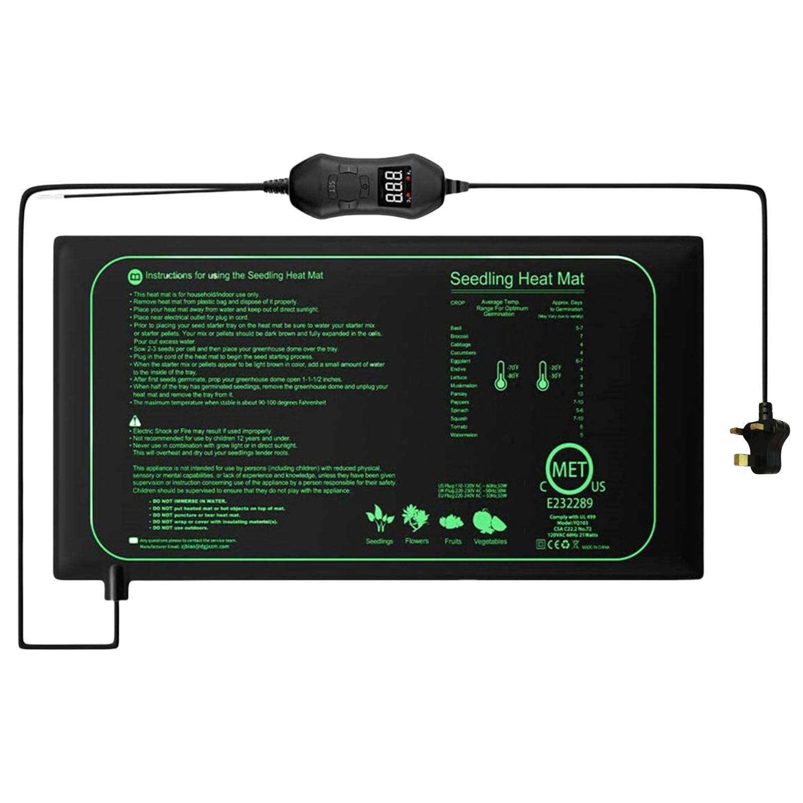 Coussin chauffant pour plante avec contrôle du thermostat - Tapis chauffant imperméable pour semis pour germination et croissance efficaces en hydroponie Vario