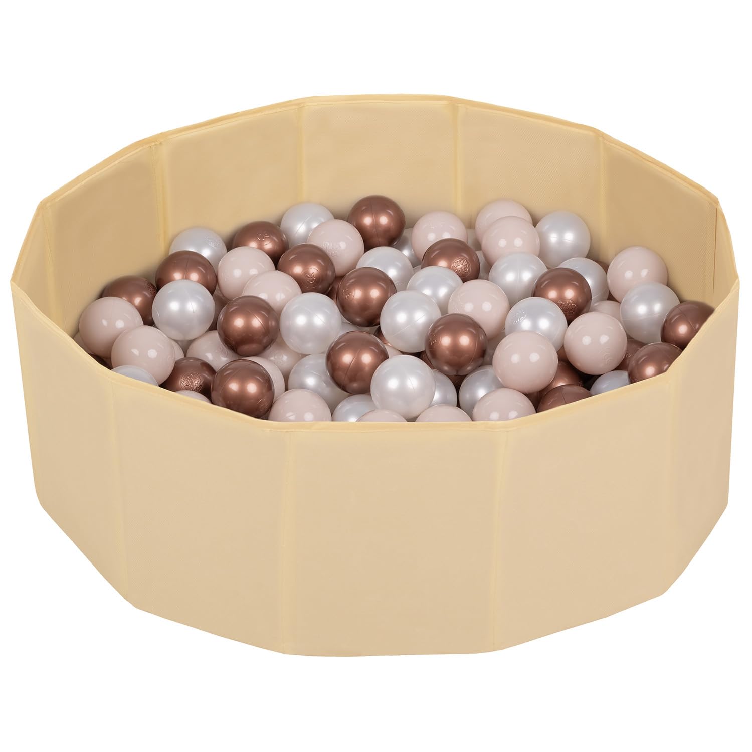 Selonis Children Colourfull Foldable Ballpit With 100 Balls, Light Beige:Pastel Beige/Copper/Pearl