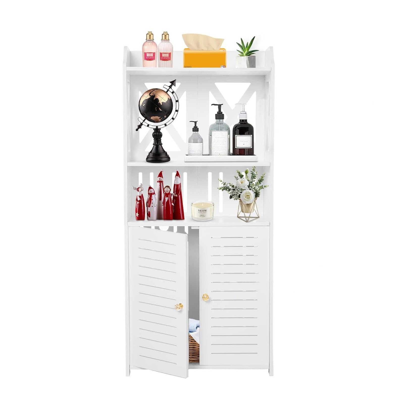 Bathroom Storage Unit Waterproof Bathroom Cabinets Multi Purpose Floor Storage Cabinet Home Storage Furniture Organizer Unit White (3 Tier)