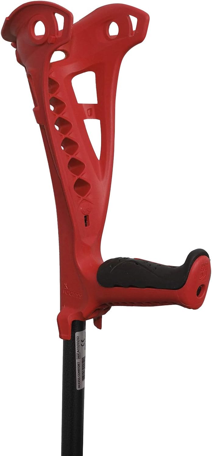 FDI Access Comfort Forearm Adjustable Height Single Crutch Walking Stick, Red + Black Grip